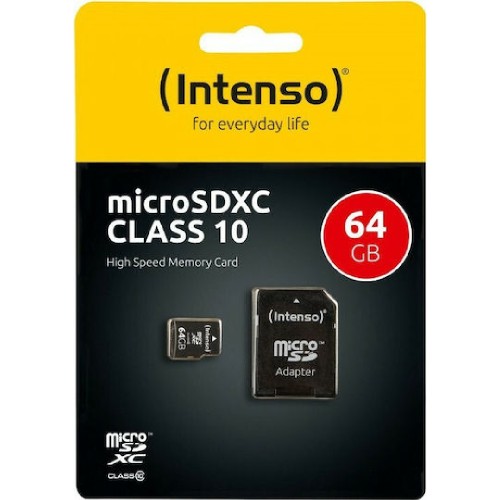ΚΑΡΤΑ ΜΝΗΜΗΣ SD INTENSO 3413490 MICRO SD CARD CLASS 10 64GB & ADAPTER